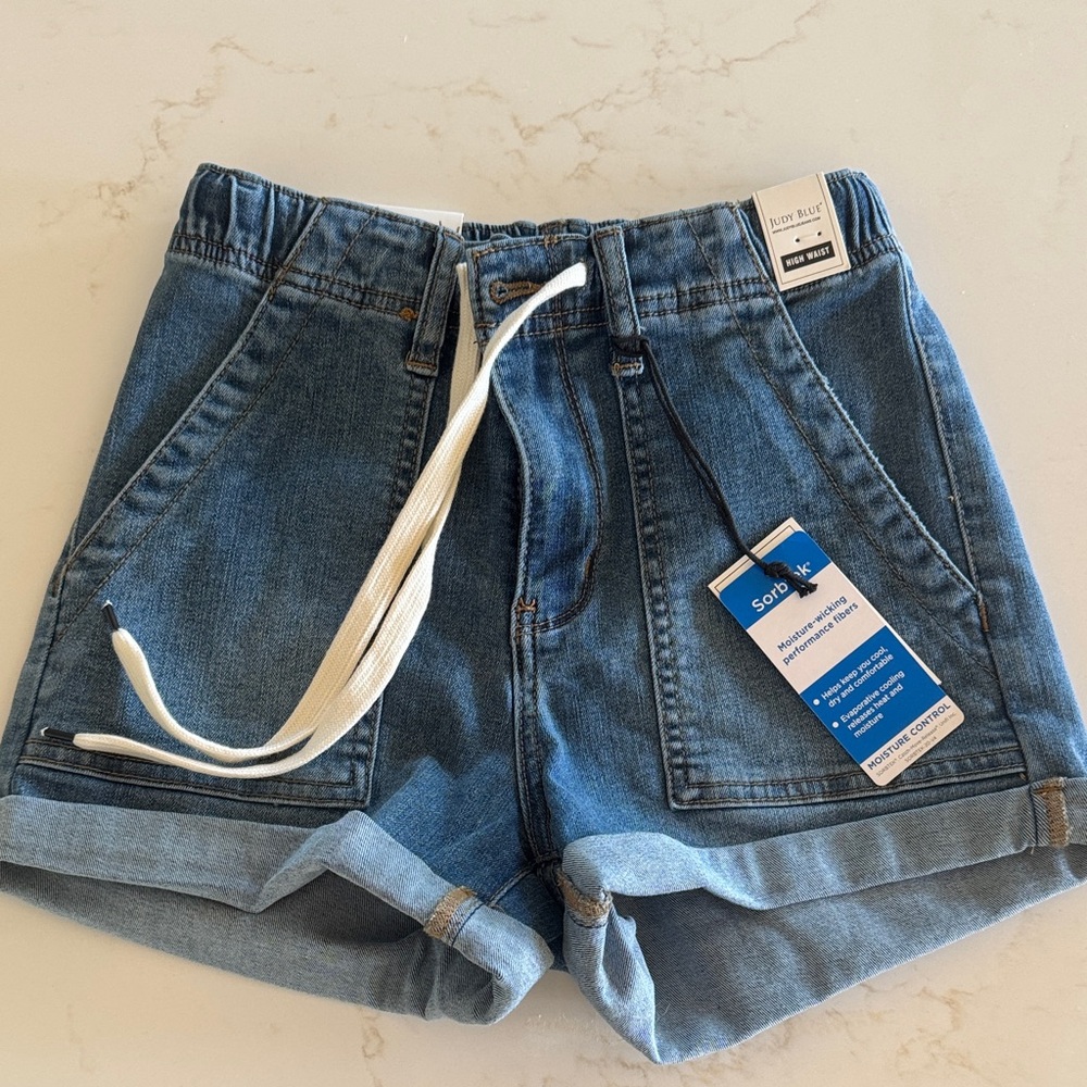 Judy Blue Dark Wash Jean Shorts with White Drawstring